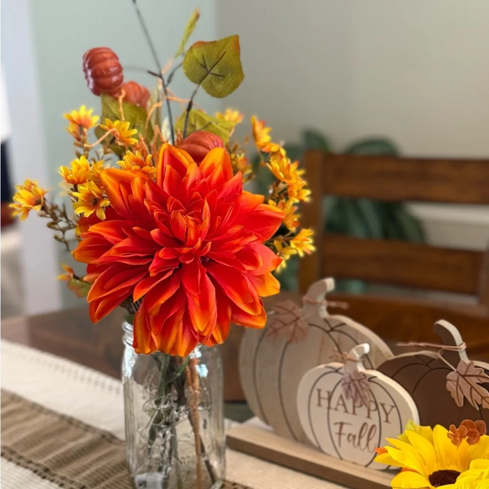 Autumn Floral Arrangement in Mason Jar with LED lights